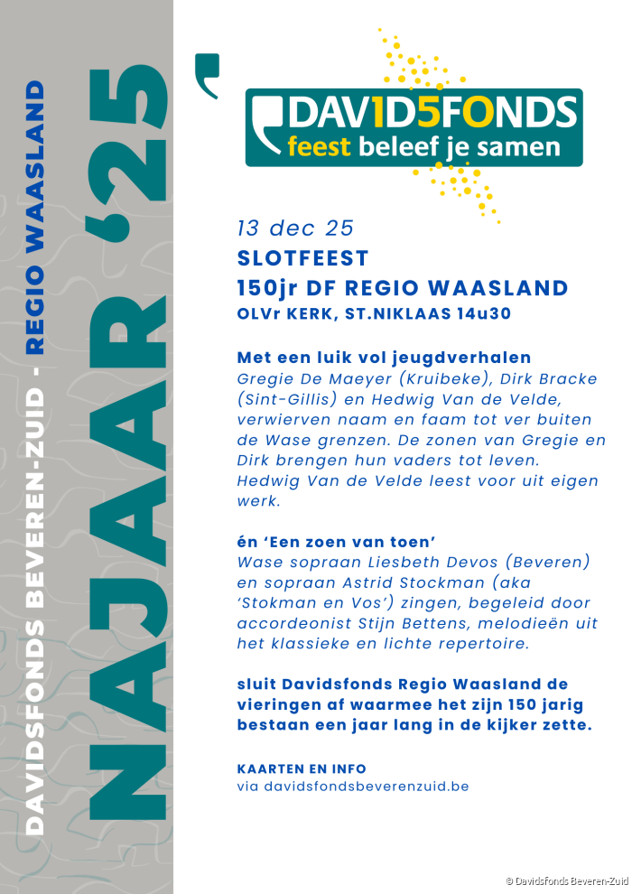 uitnodiging slotfeest 150 jr Davidsfonds Regio Waasland